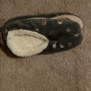 Cozy Gray and Gold Polka Dot Slippers